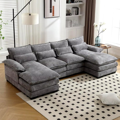 110" Sectional Sofa Couch for Living Room, Modern Chenille U Shaped Couch, Modular Sofa Sleeper with Double Chaise & Memory Foam