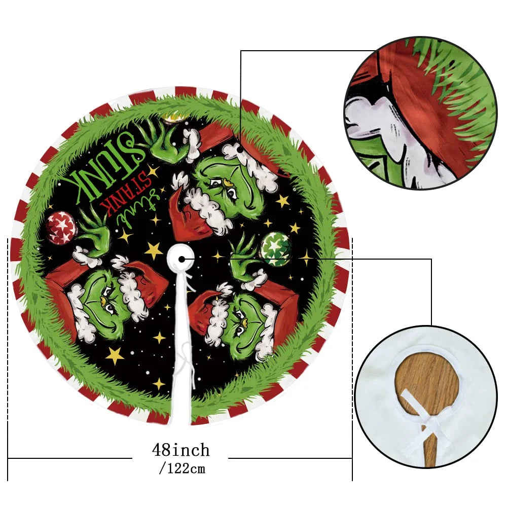 The Grinch Christmas Tree Skirt for Xmas Holiday Party Decorations,48Inch Grinch Decorations Gifts Funny Home Decor