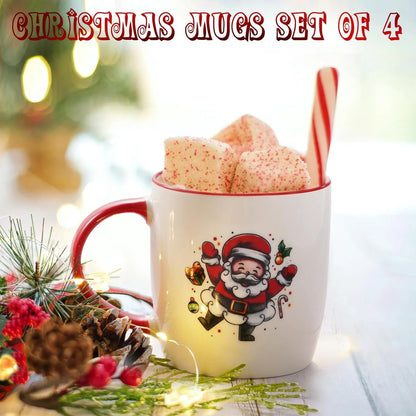 Christmas Mugs, Christmas Gifts Coffee Mug Tea Cup, Christmas Mugs Set of 4, 11 Fl Oz