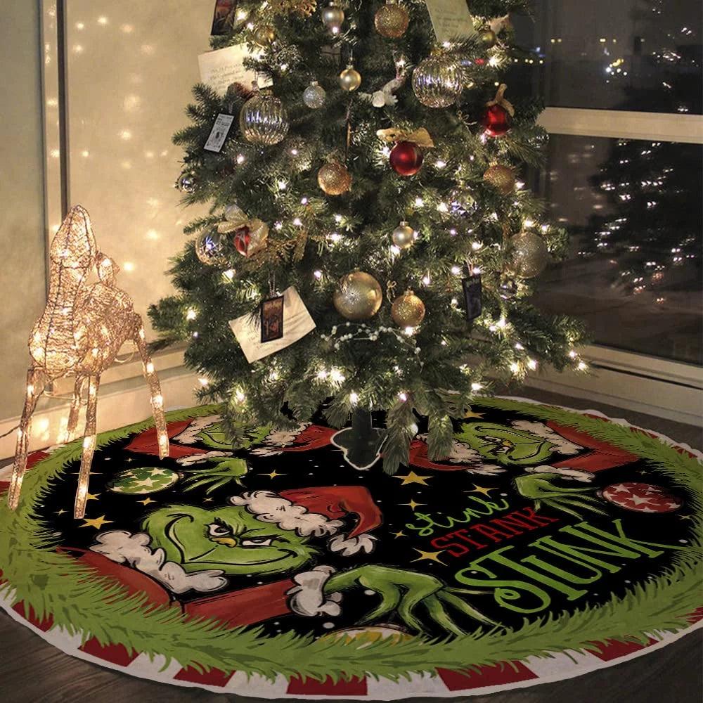 The Grinch Christmas Tree Skirt for Xmas Holiday Party Decorations,48Inch Grinch Decorations Gifts Funny Home Decor