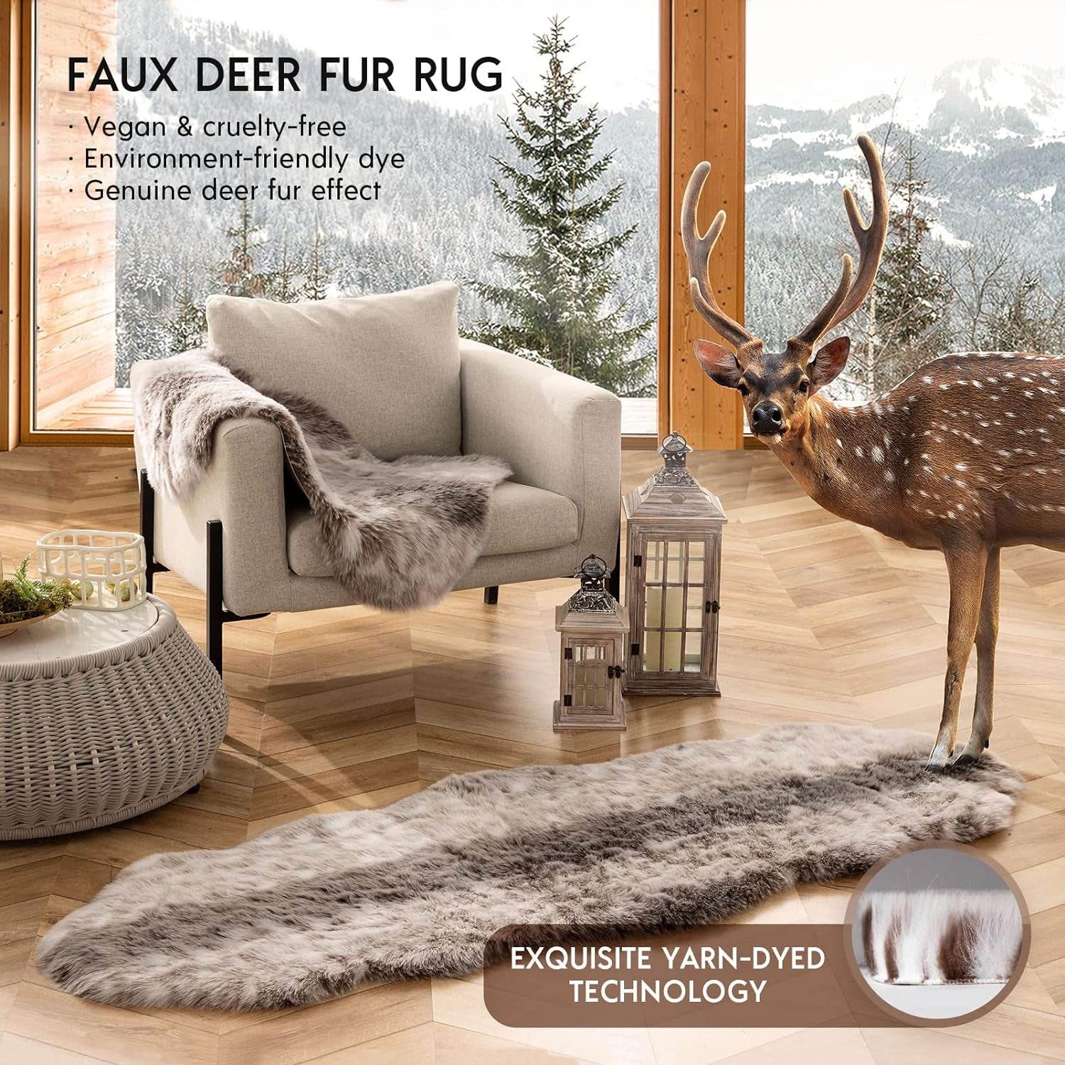 Faux Fur Rug, Fluffy Soft Faux Fox Fur Area Rugs for Bedroom Livingroom Kids Room Decor, Shaggy Fur Rugs Anti-Skid, Dark Coffee, 2 X 6 Feet