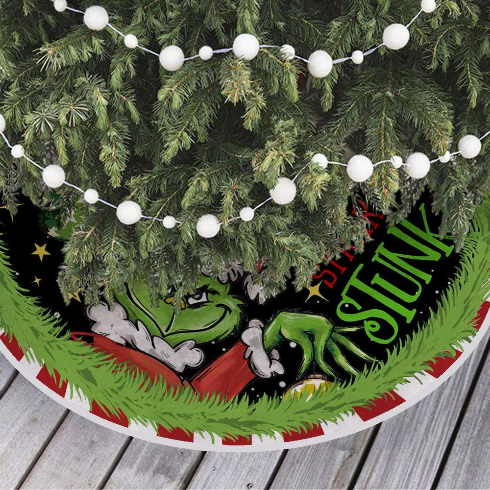 The Grinch Christmas Tree Skirt for Xmas Holiday Party Decorations,48Inch Grinch Decorations Gifts Funny Home Decor