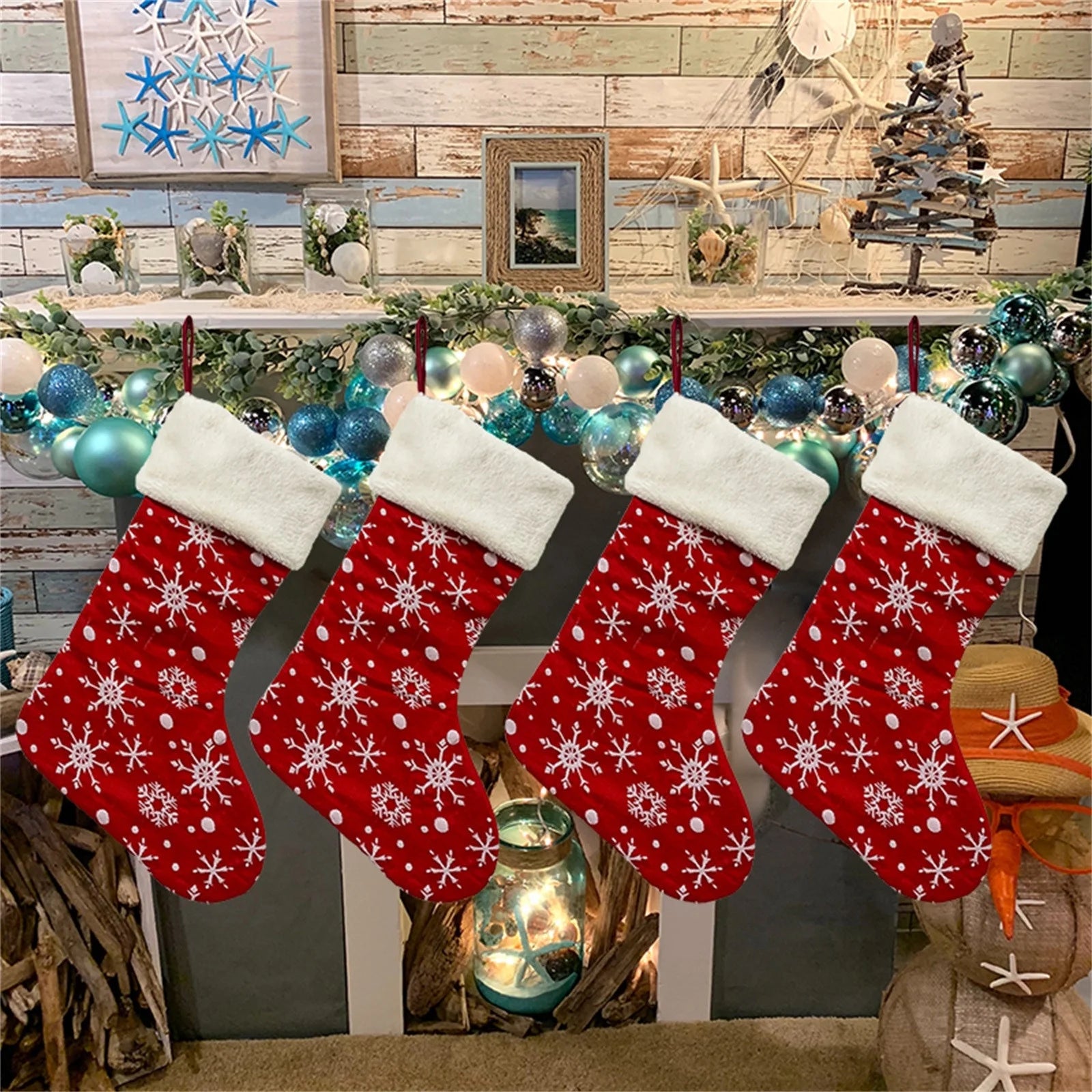 Christmas Large Stockings Plaid with Plush Cuff Stocking Decor Gift Bag on Clearance